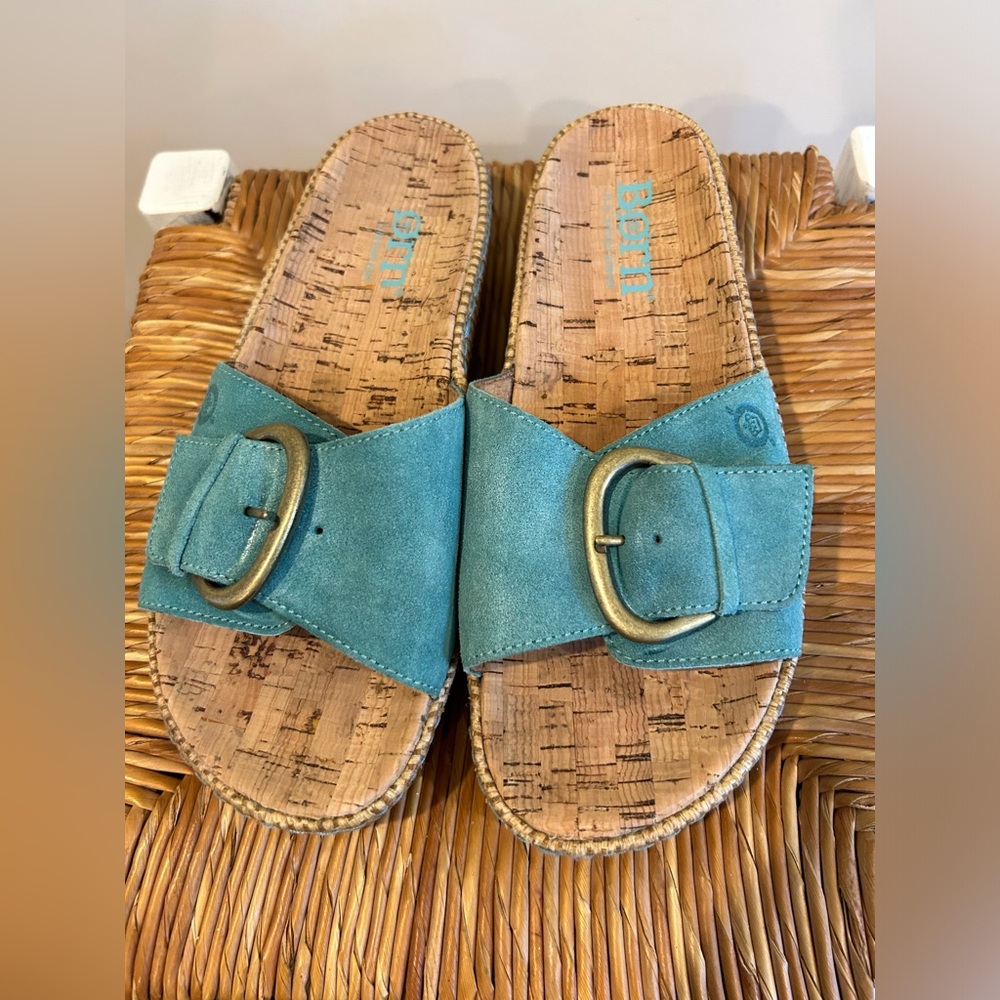 BORN Sloane Turquoise slip on platform sandals